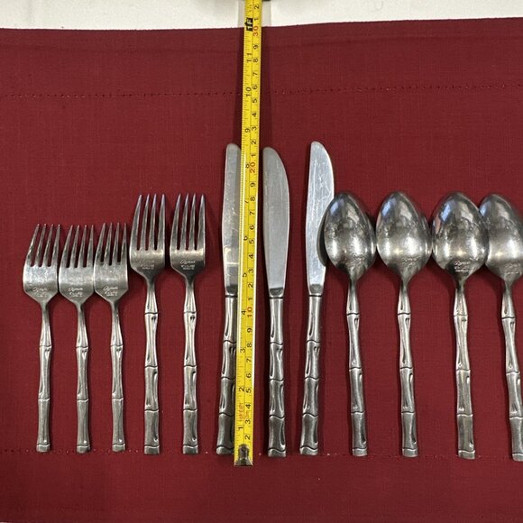 Lot of 12 Rogers Stainless Flatware Bamboo Style Pattern Korea Mid Century - Picture 2 of 16